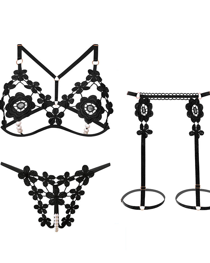 Carter Floral Lingerie Set With Garter Belt - Sinderella
