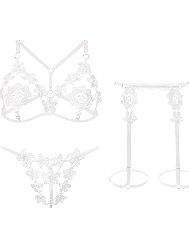 Carter Floral Lingerie Set With Garter Belt - Sinderella