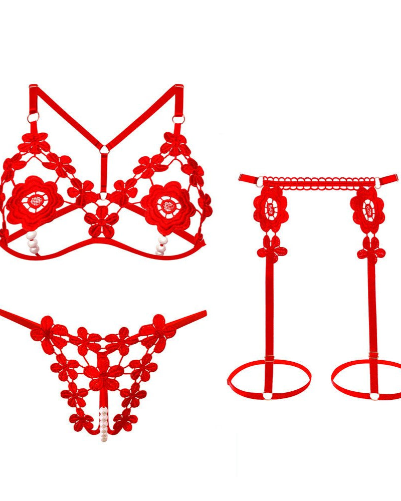 Carter Floral Lingerie Set With Garter Belt - Sinderella