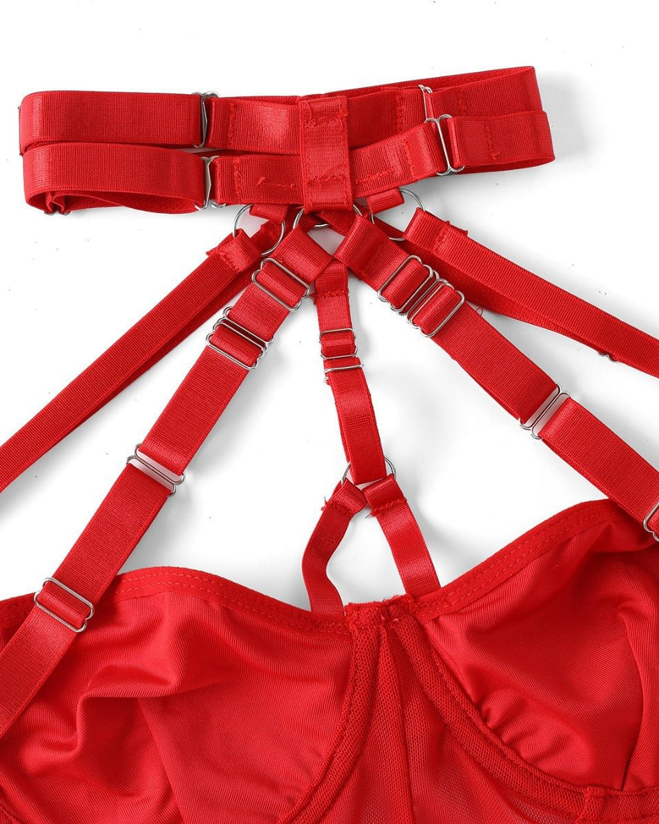 Choke Me Chic Mesh Bondage - Inspired Teddy Lingerie Set - Sinderella