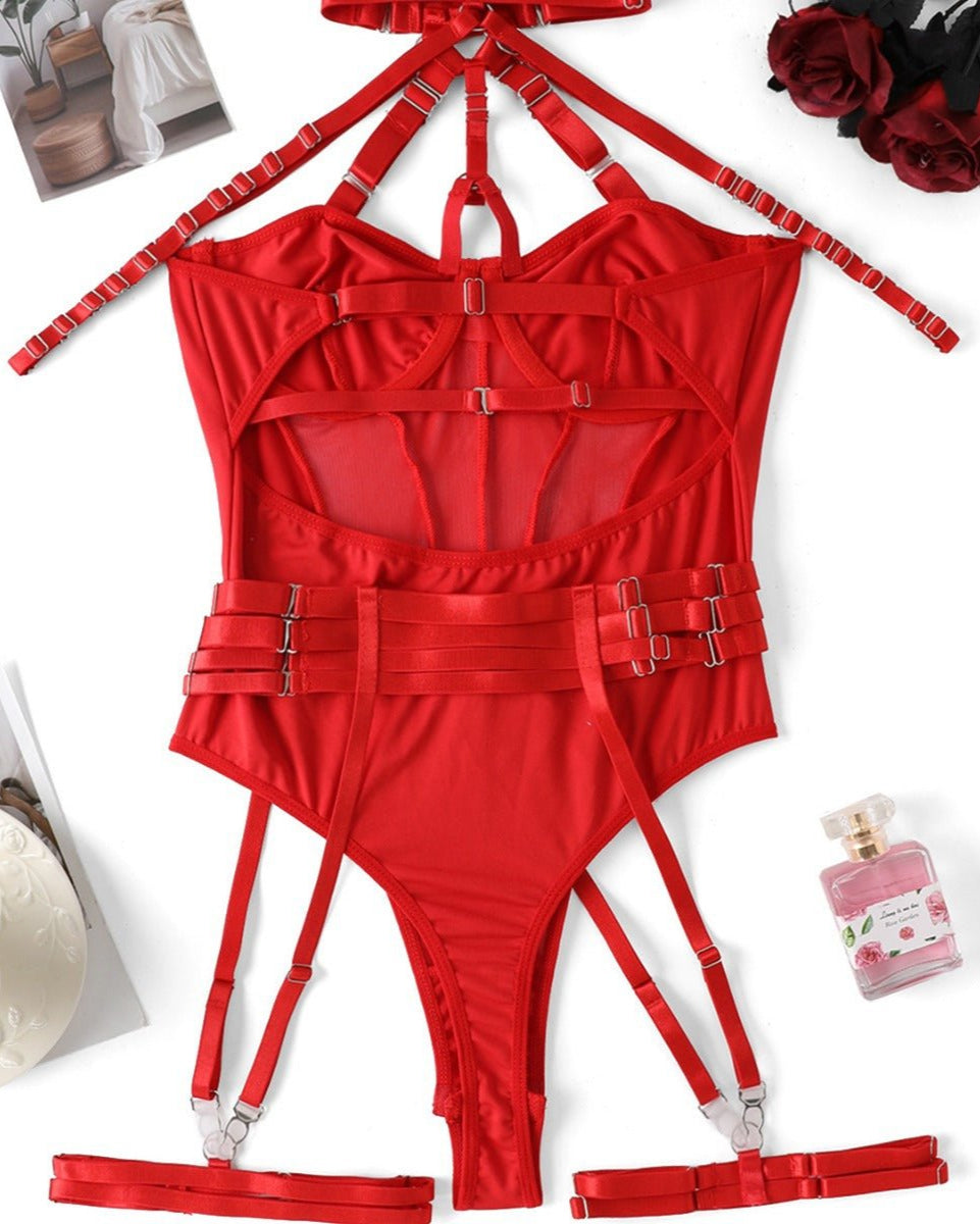 Choke Me Chic Mesh Bondage - Inspired Teddy Lingerie Set - Sinderella