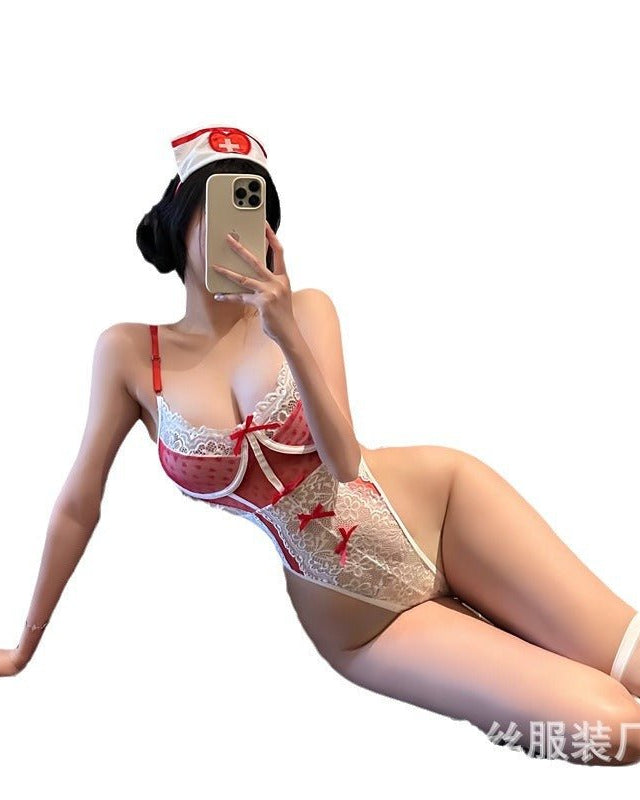 E - Girl Allure Nurse Lace Bodysuit Lingerie - Sinderella