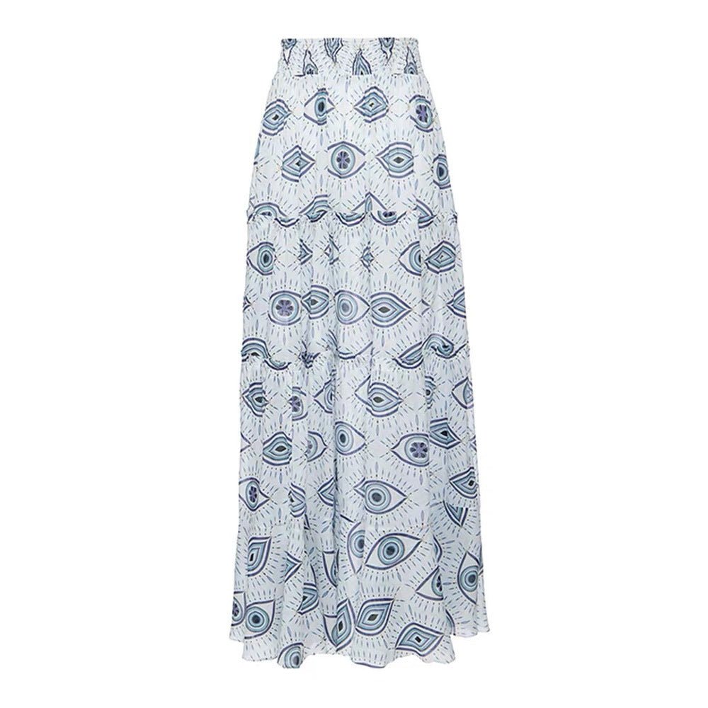 Evil Eye One Shoulder Monokini Swimwear with Flared Skirt By Sinderella - Sinderella