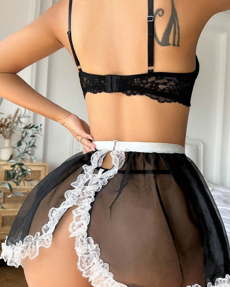Flirty French Maid Lace Lingerie Set - Sinderella