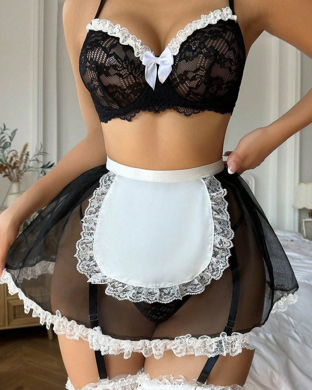 Flirty French Maid Lace Lingerie Set - Sinderella
