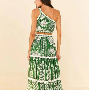 Floral One Shoulder High Waist Bikini Swimwear With Coverup Skirt By Sinderella - Sinderella