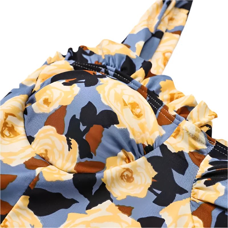Floral Print Tieup Sleeves Swim Wear Dress By Sinderella - Sinderella