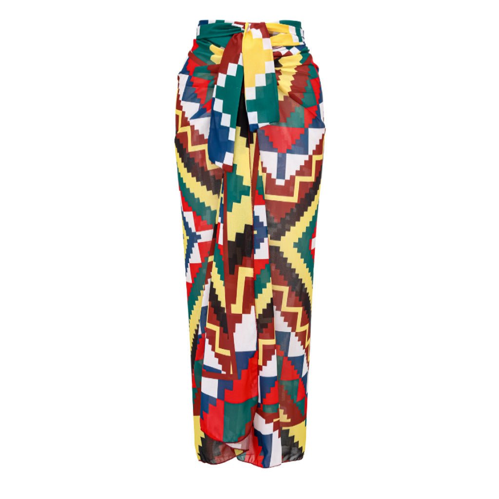 Geometric Design Monokini backless Tieup With Sarong Skirt By Sinderella - Sinderella