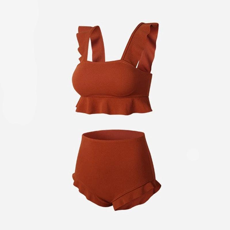 Korean Style Ruffled High Waist Swimwear By Sinderella - Sinderella