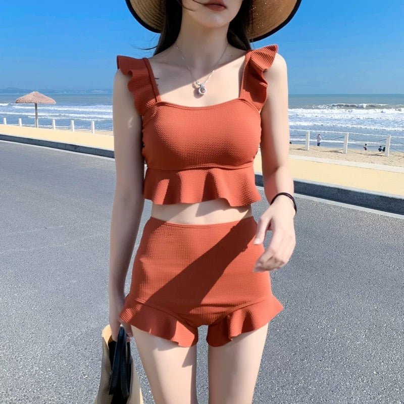 Korean Style Ruffled High Waist Swimwear By Sinderella - Sinderella