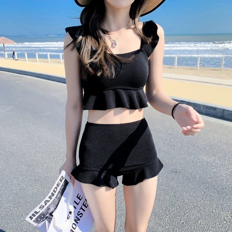 Korean Style Ruffled High Waist Swimwear By Sinderella - Sinderella