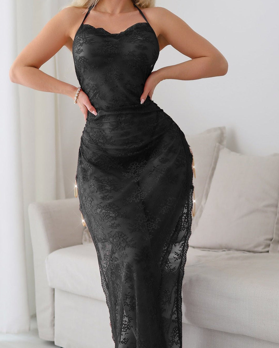 Love Me, Bleed Later Lace Halter Gown Lingerie - Sinderella