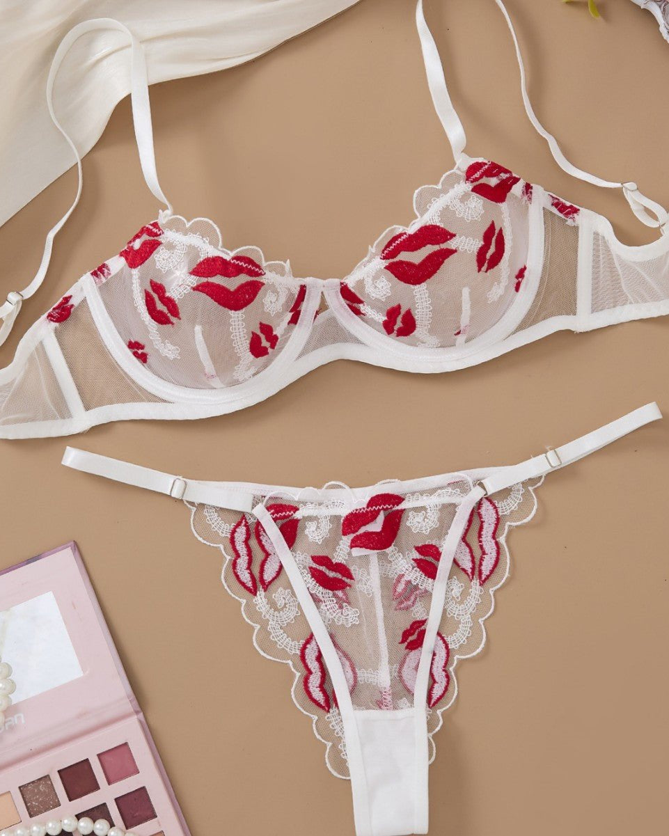 Makeout Manifesto Sheer Lace Bra & Thong Lingerie - Sinderella