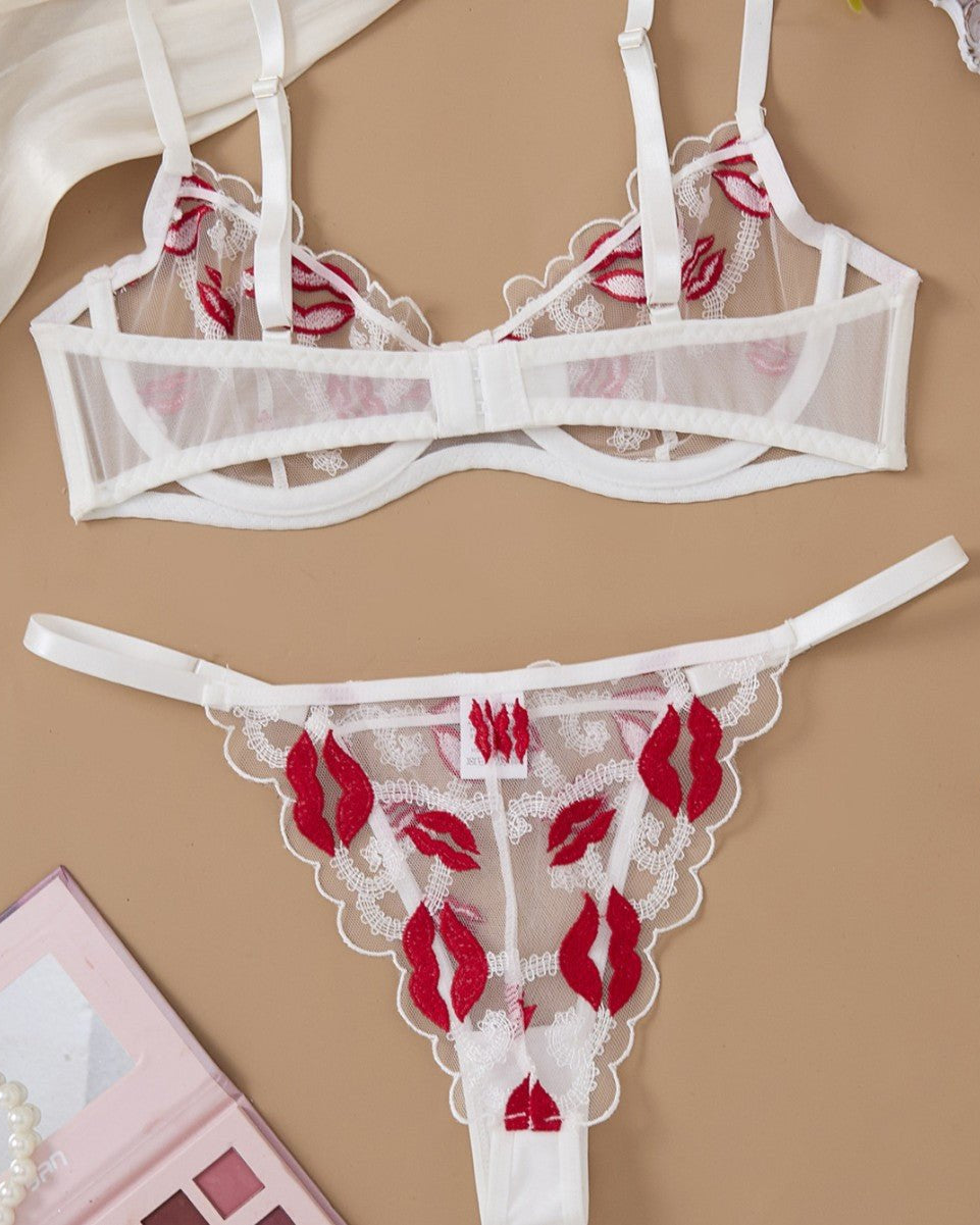 Makeout Manifesto Sheer Lace Bra & Thong Lingerie - Sinderella