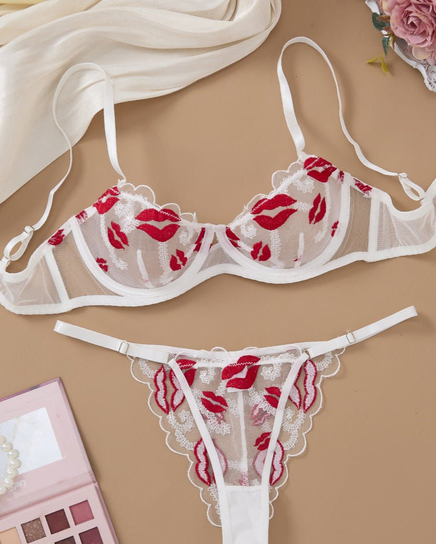 Makeout Manifesto Sheer Lace Bra & Thong Lingerie - Sinderella