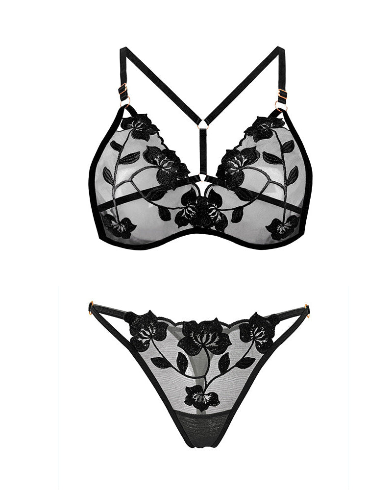 Milan Two Piece Floral Embroidered Lingerie Set - Sinderella