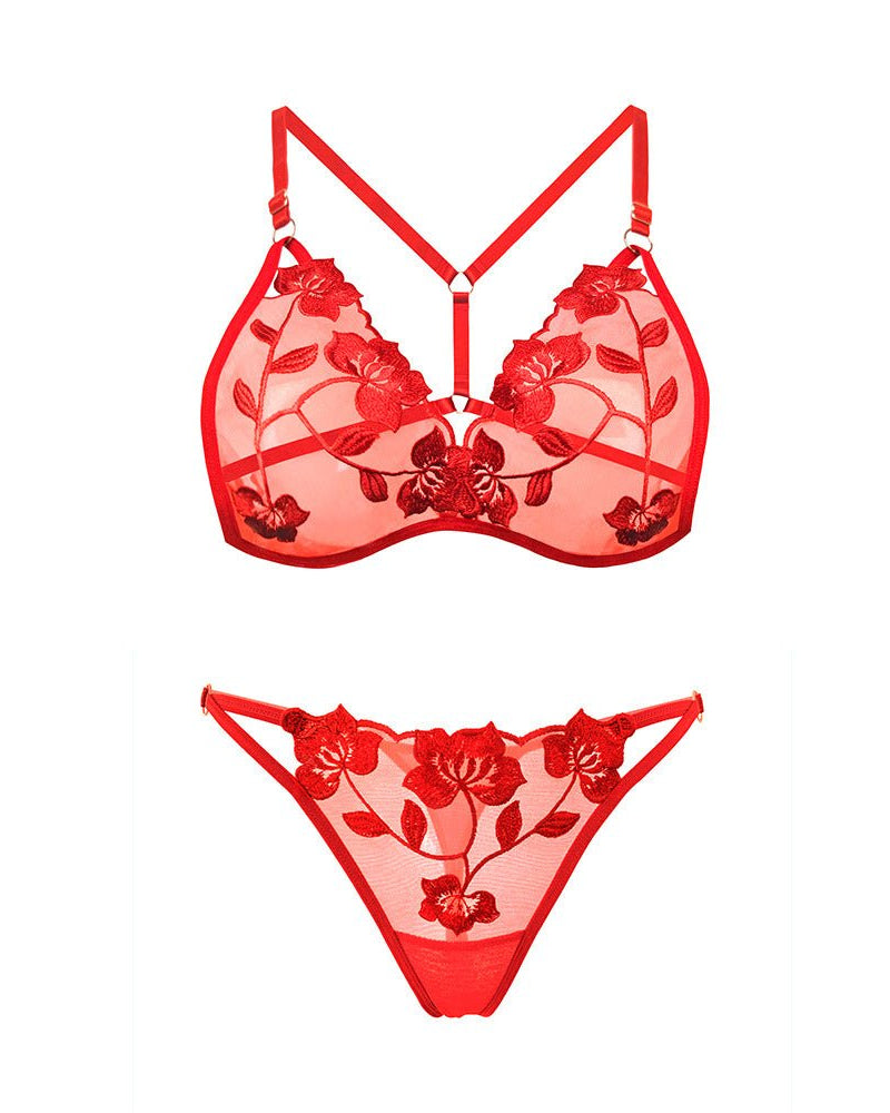 Milan Two Piece Floral Embroidered Lingerie Set - Sinderella