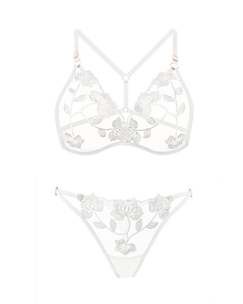 Milan Two Piece Floral Embroidered Lingerie Set - Sinderella