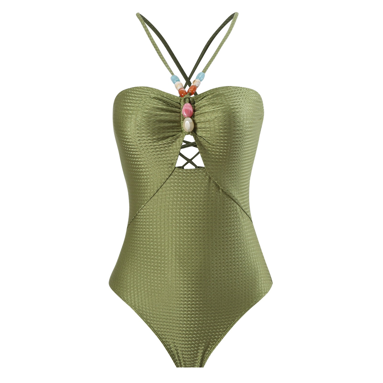 Monokini Back Tieup Solid Color Swimsuit with Floral Sarong By Sinderella - Sinderella