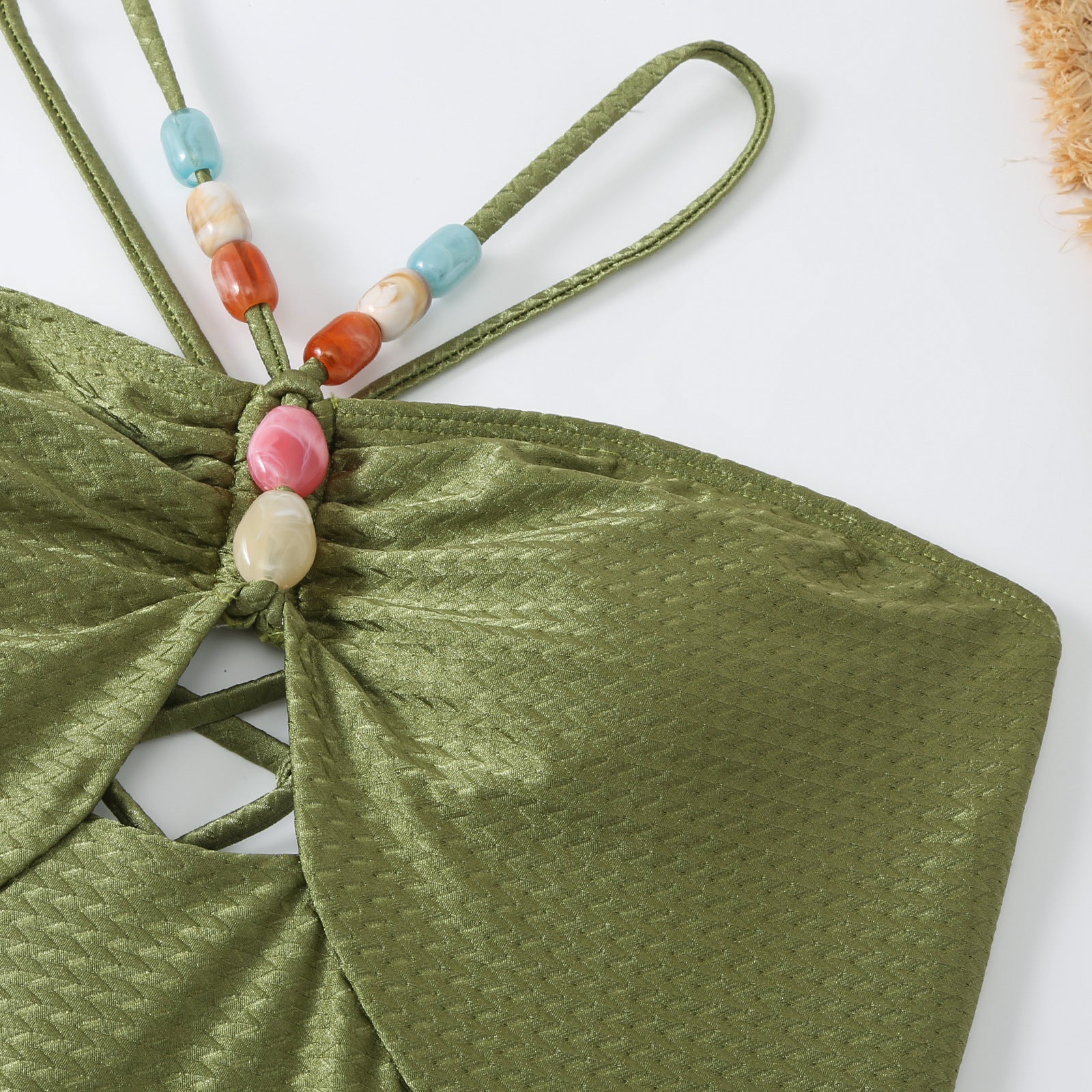 Monokini Back Tieup Solid Color Swimsuit with Floral Sarong By Sinderella - Sinderella