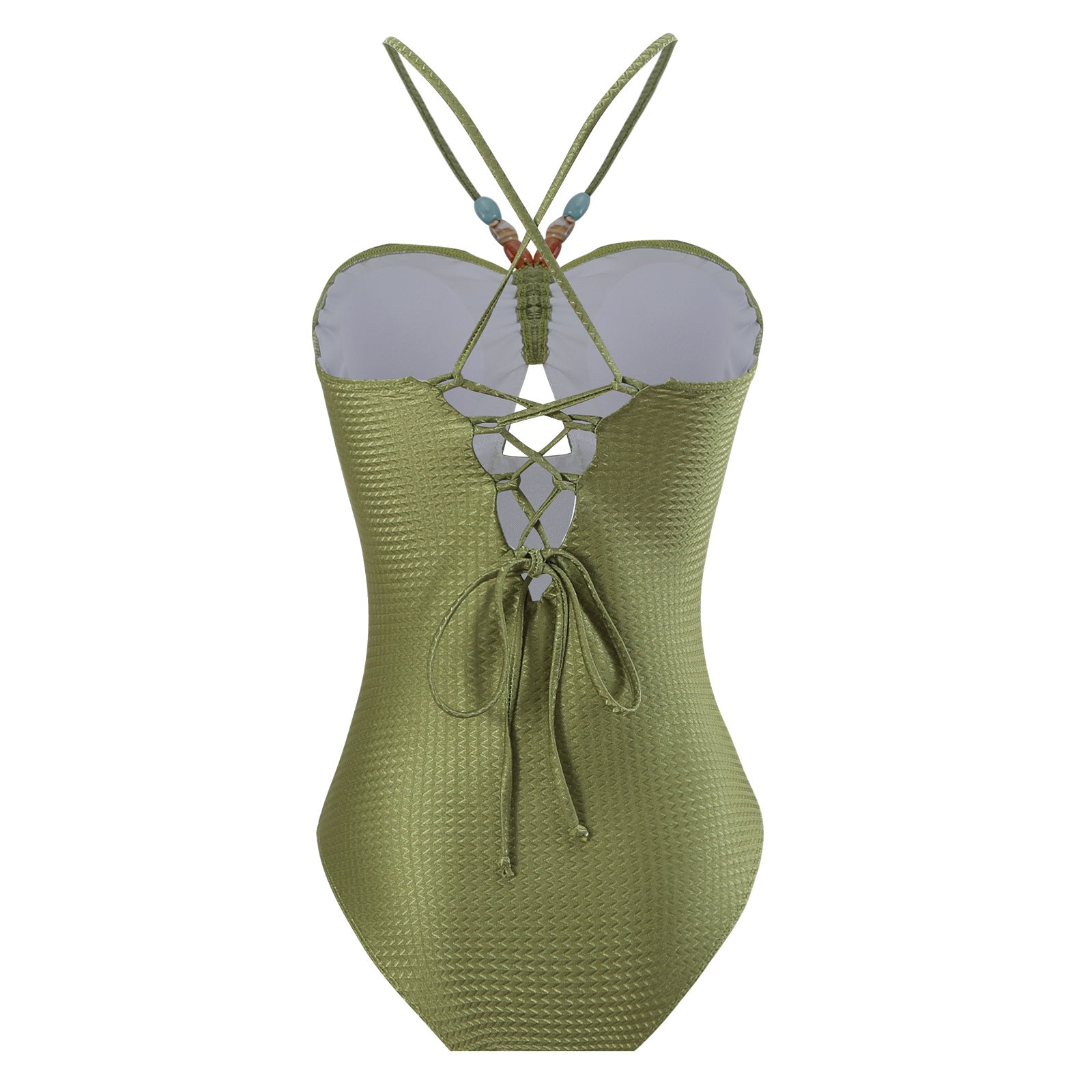 Monokini Back Tieup Solid Color Swimsuit with Floral Sarong By Sinderella - Sinderella