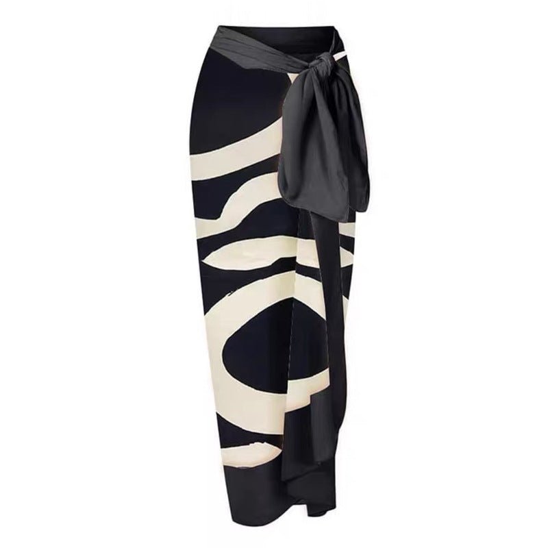 Monokini Backless Black Color Swimsuit With Sarong By Sinderella - Sinderella