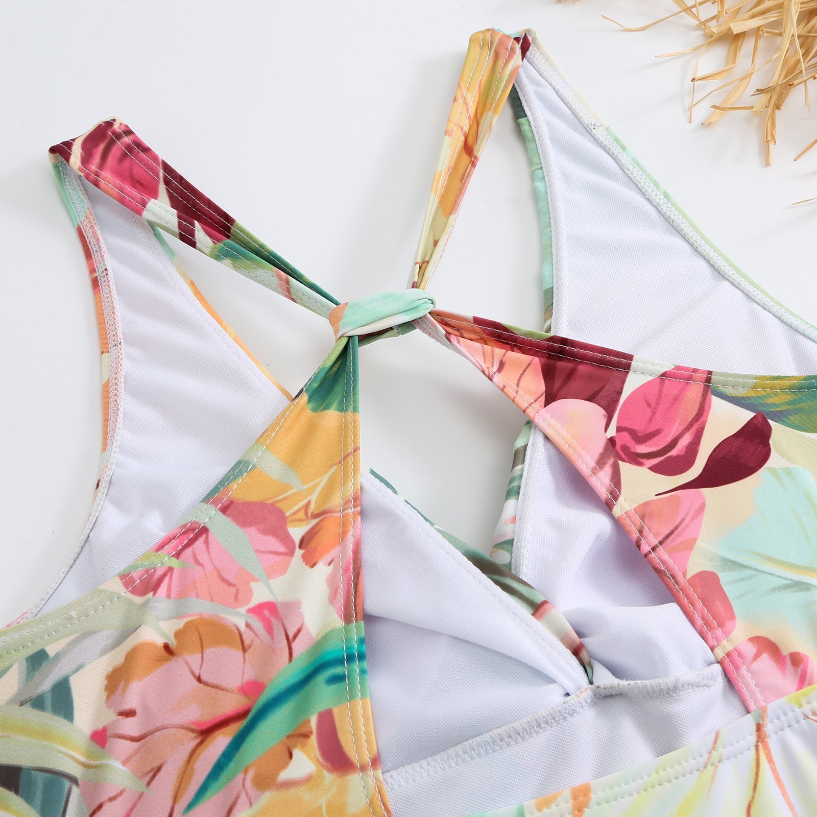 Monokini Criss Cross Back Floral Swimsuit With Short Sarong By Sinderella - Sinderella