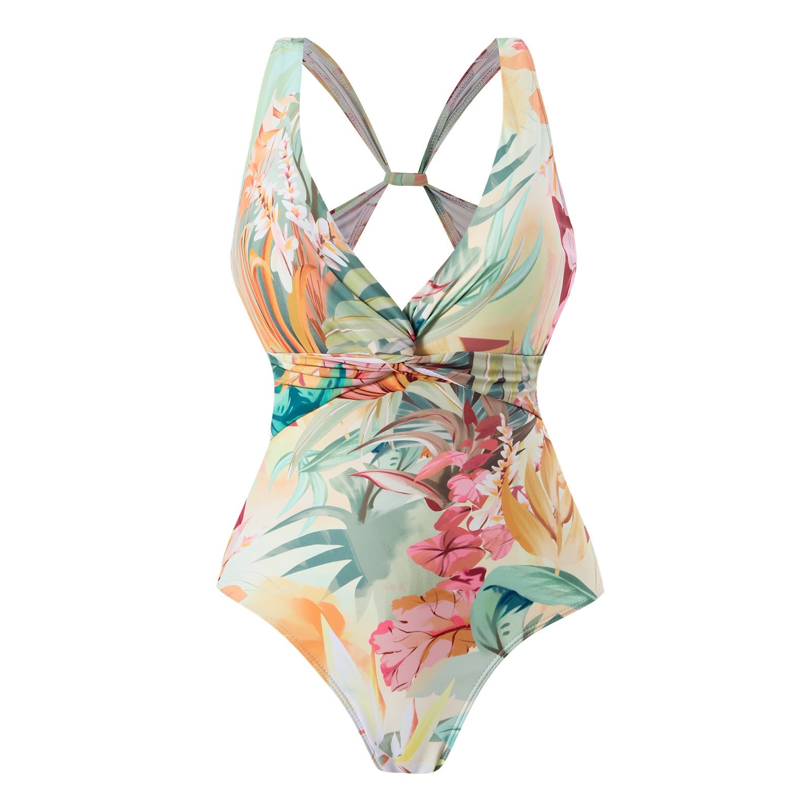Monokini Criss Cross Back Floral Swimsuit With Short Sarong By Sinderella - Sinderella