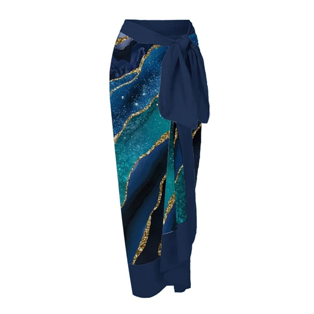 Monokini Galaxy Print Tie Up Swimsuit With Wrap Around Tie Up Sarong Skirt By Sinderella - Sinderella