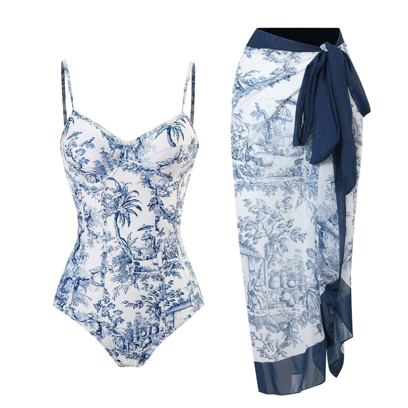 Monokini Sea Blue Swimwear with Sarong By Sinderella - Sinderella