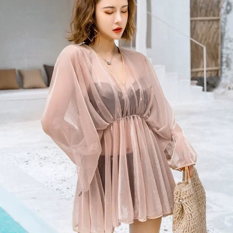 Moondust Sheer Flowy Beach Cover - Up with Balloon Sleeves Swimwear By Sinderella - Sinderella