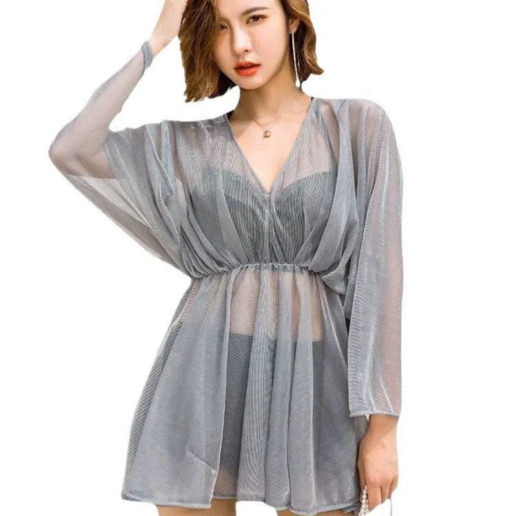 Moondust Sheer Flowy Beach Cover - Up with Balloon Sleeves Swimwear By Sinderella - Sinderella
