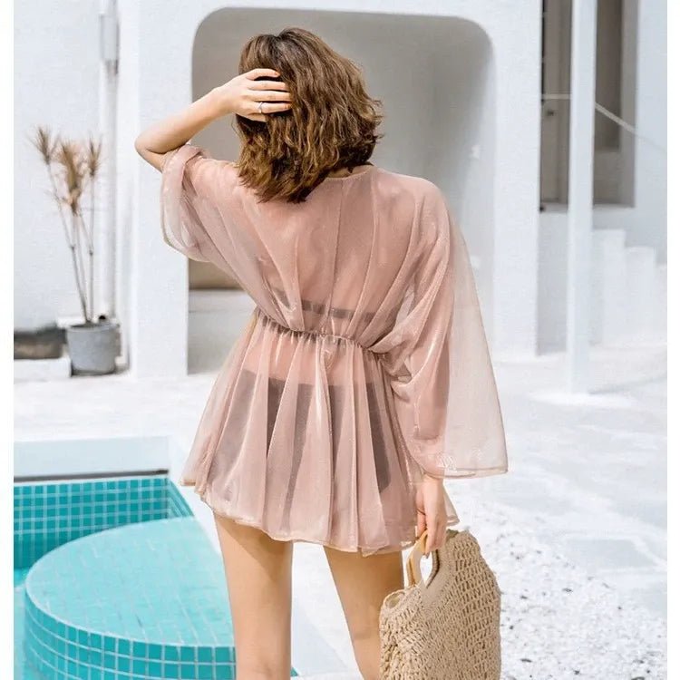 Moondust Sheer Flowy Beach Cover - Up with Balloon Sleeves Swimwear By Sinderella - Sinderella