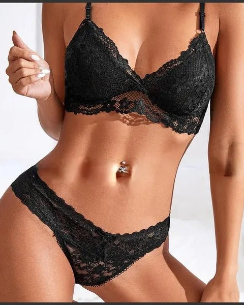 Naomi Two Piece Floral Lace Mesh Lingerie Set - Sinderella