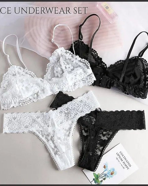 Naomi Two Piece Floral Lace Mesh Lingerie Set - Sinderella