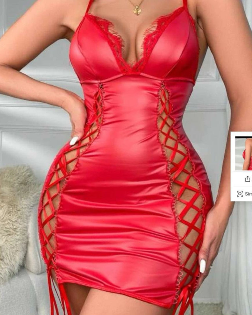 No Apologies Lace - Up Faux Leather Lingerie - Sinderella