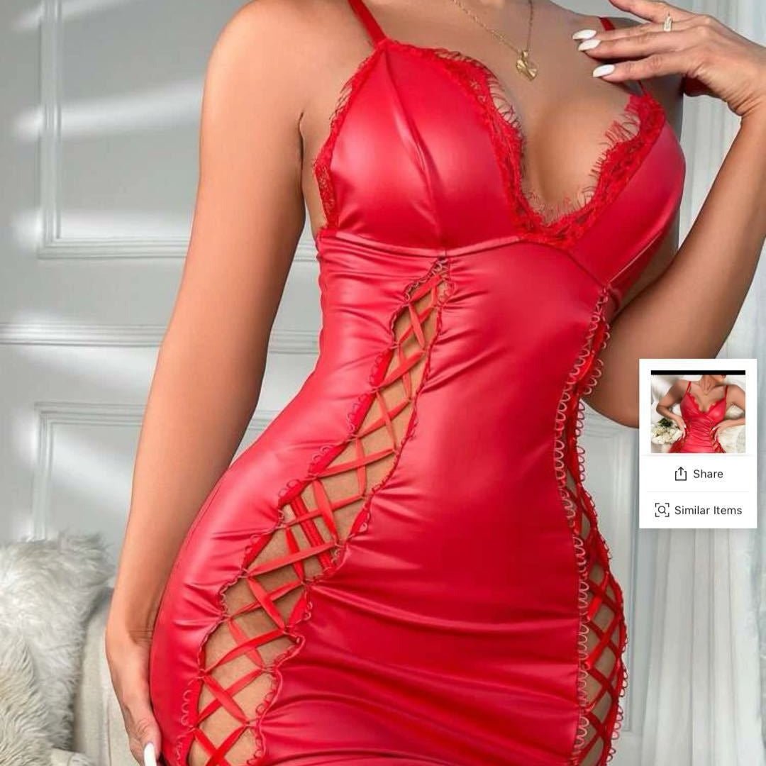 No Apologies Lace - Up Faux Leather Lingerie - Sinderella