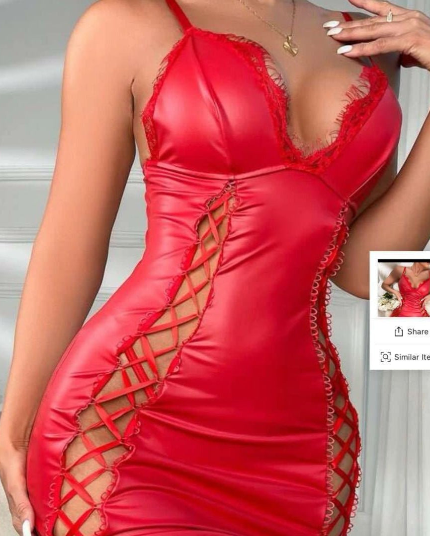 No Apologies Lace - Up Faux Leather Lingerie - Sinderella