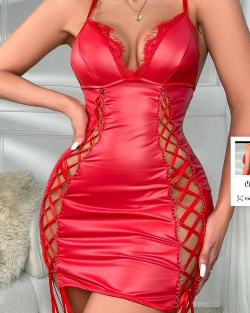 No Apologies Lace - Up Faux Leather Lingerie - Sinderella