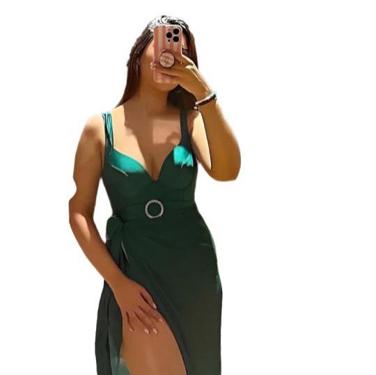 One Peice Solid Color Swimwear with Sarong By Sinderella - Sinderella