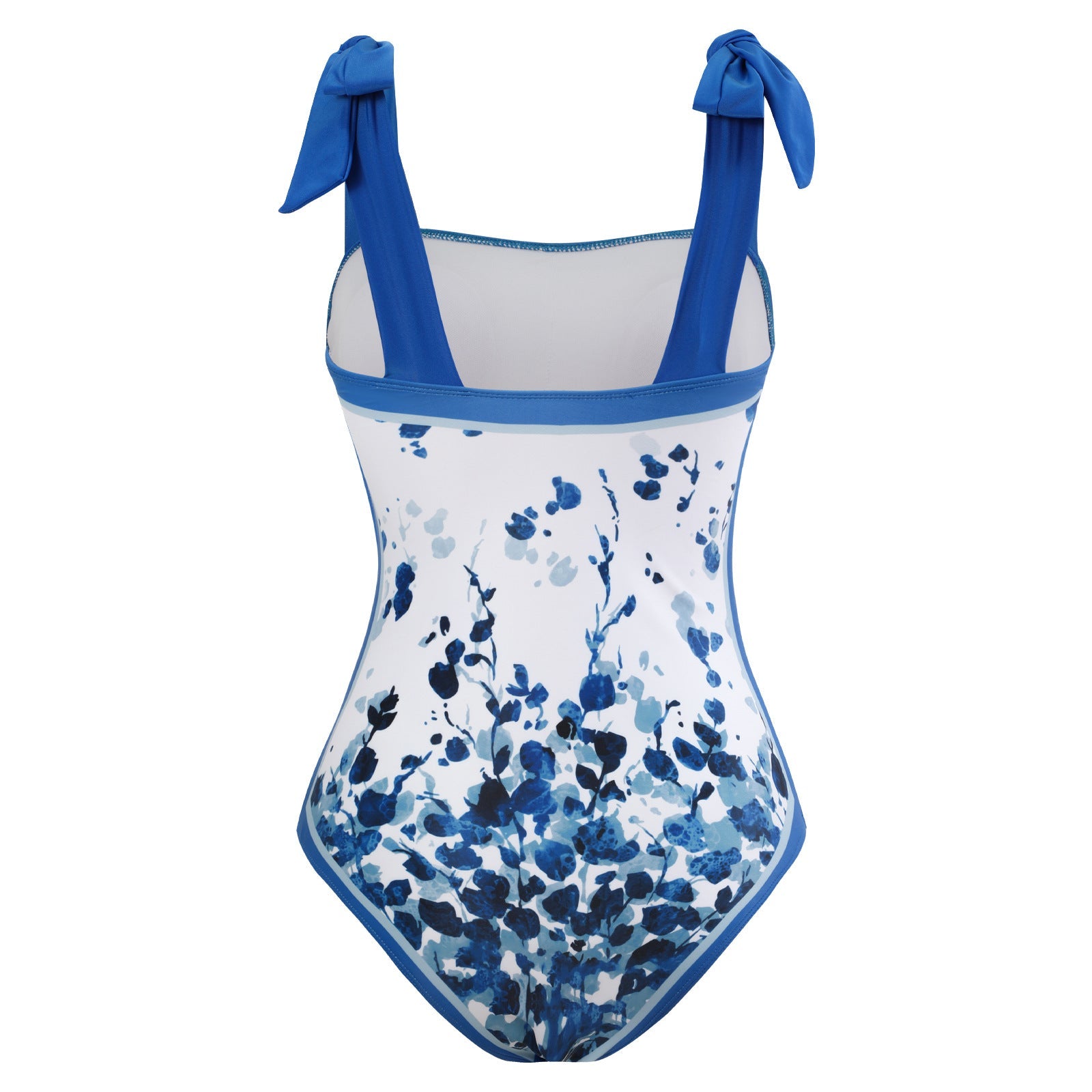 One Piece Blue Petals Tie Up Swimsuit With Wrap Around Tie Up Sarong Skirt By Sinderella - Sinderella