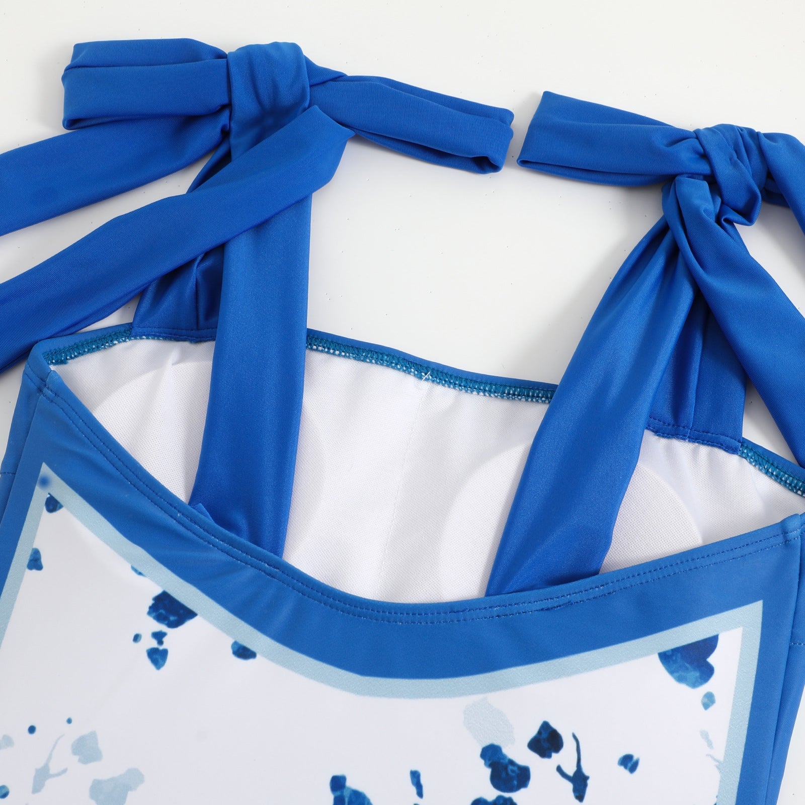 One Piece Blue Petals Tie Up Swimsuit With Wrap Around Tie Up Sarong Skirt By Sinderella - Sinderella