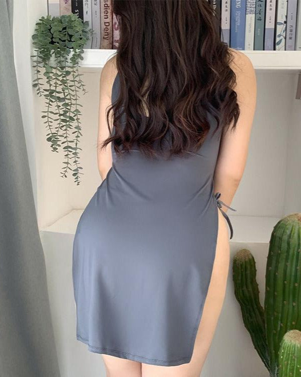 Plus Size Dress Style Side Slit Long Lingerie Set - Sinderella