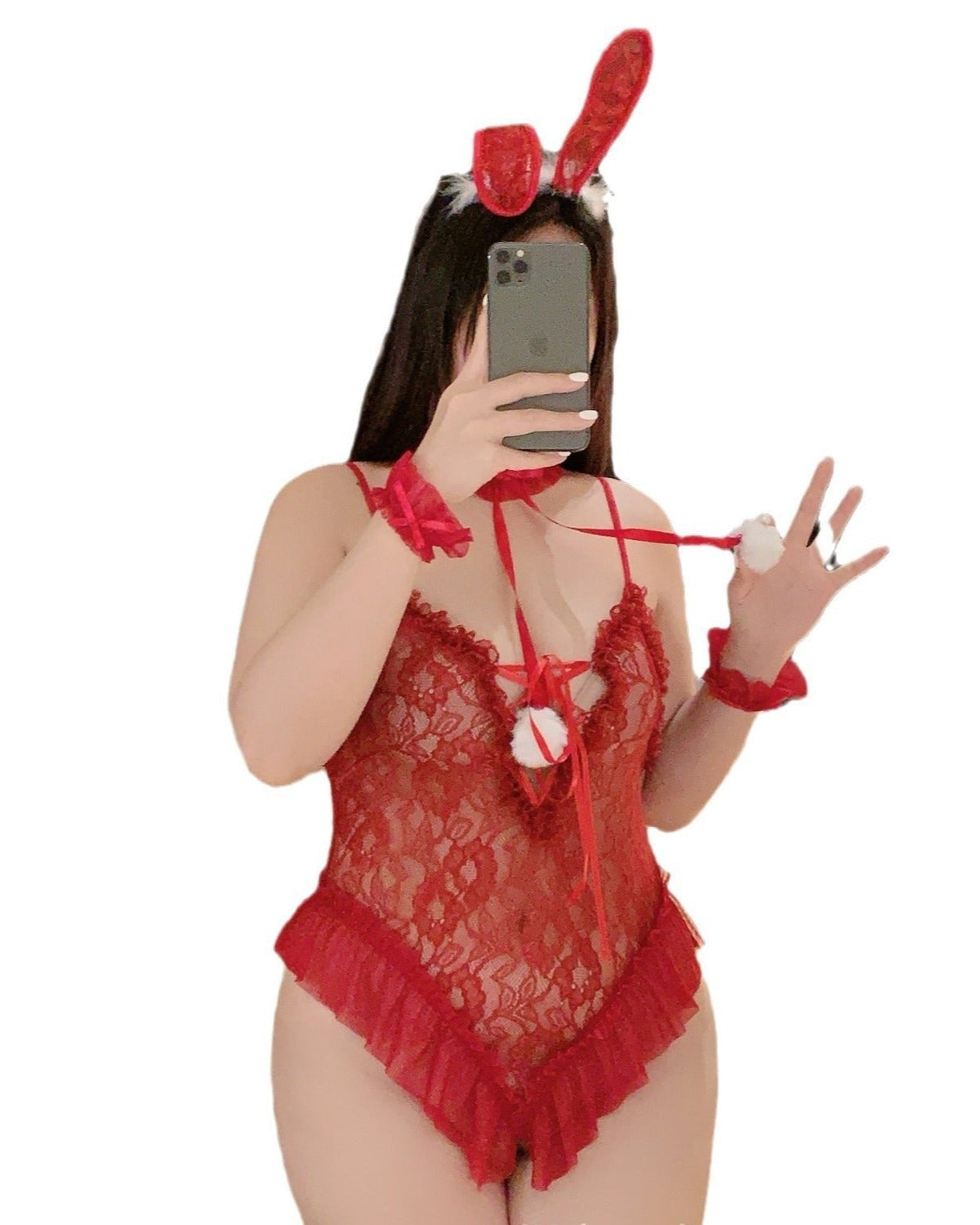 Plus Size Lace Sheer Babydoll Lingerie Set - Sinderella