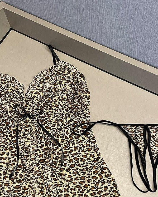 Plus Size Leopard Print Babydoll Lingerie Set - Sinderella