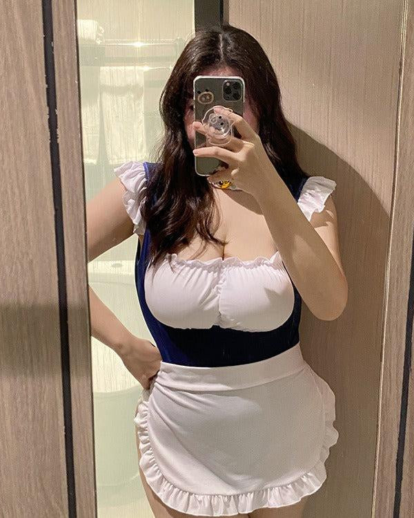 Plus Size Maid Roleplay Lingere With Choker - Sinderella