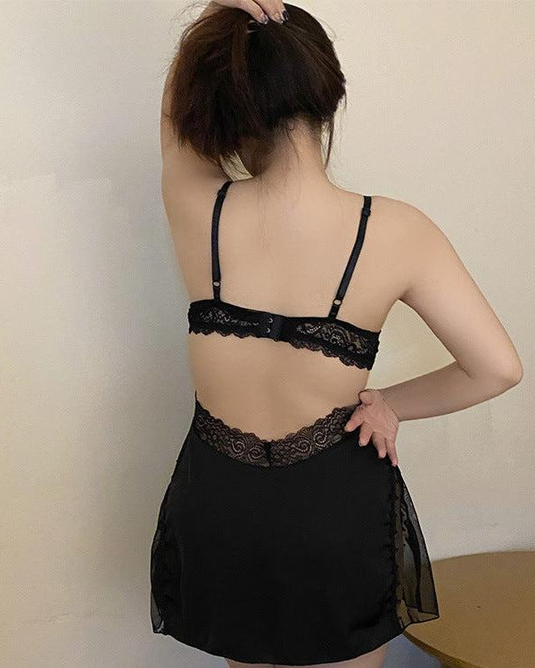 Plus Size Satin Lace Babydoll Lingerie Set - Sinderella