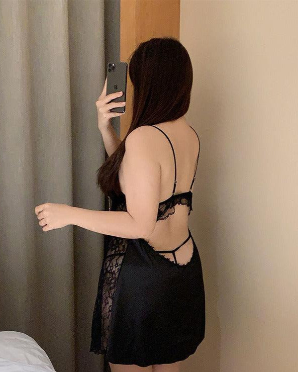 Plus Size See Through Satin Lace Lingerie Set - Sinderella