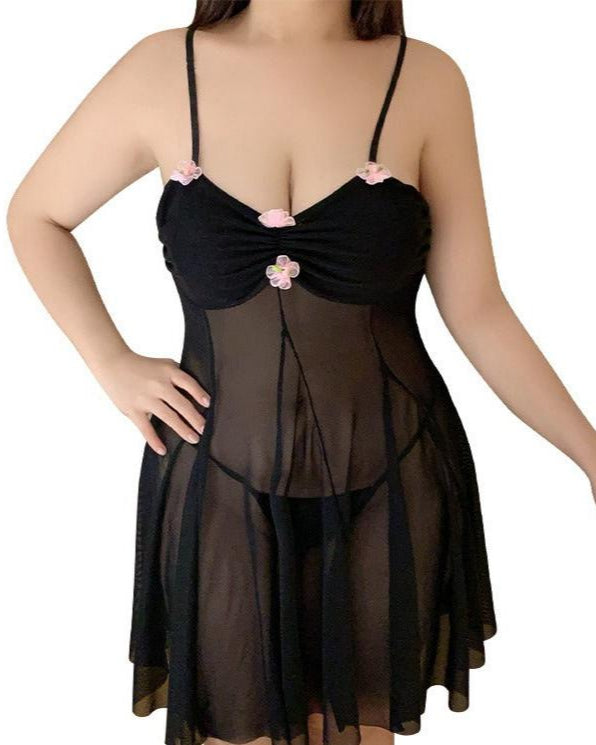 Plus Size Sheer Mesh Babydoll Lingerie - Sinderella