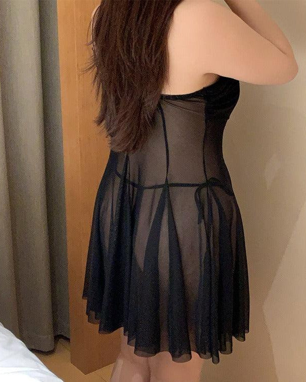 Plus Size Sheer Mesh Babydoll Lingerie - Sinderella